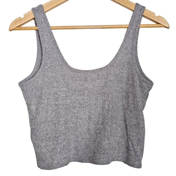 Open Edit U-Neck Ribbed Crop Top Stretchy Knitted Sleeveless Gray Women Large - Picture 2 of 6